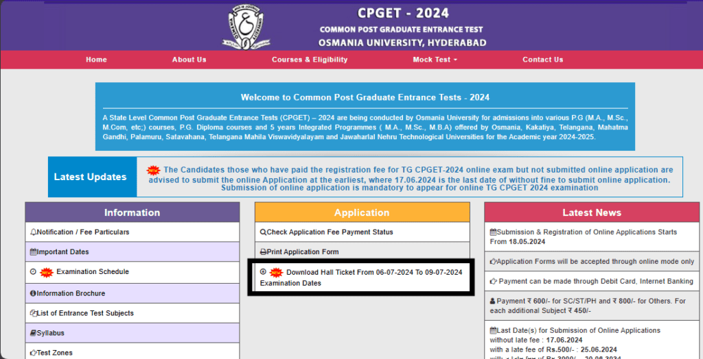 TS CPGET hall ticket 2024 Released on official website cpget.tsche.ac.in